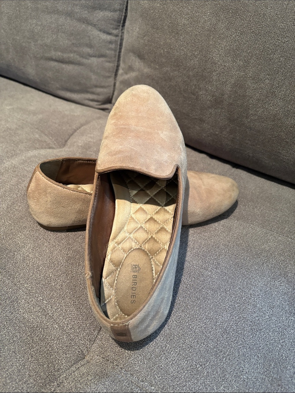 Birdies Women's Suede Slip-On Loafers in Taupe